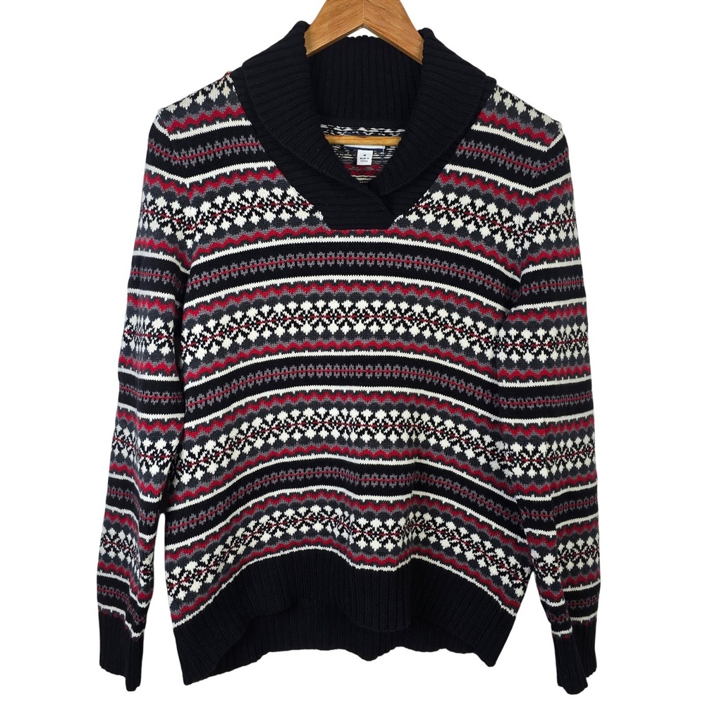 Croft & Barrow Fair Isle Sweater Womens‎ Medium Collared Knit Pullover